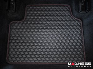 Alfa Romeo Giulia Floor Mats - Italian Leather - Front + Rear Set - Black w/ Red Stitching